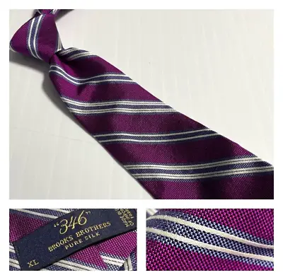 Brooks Brothers Purple Plum Blue Silver Stripe Silk Tie USA XL (63.5 ) • $44.95