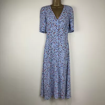 Finery Midi Dress Blue Floral Print Shirt Tea Dress Fayre Womens New Size 8 - 12 • £12