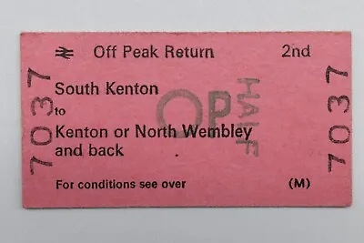 Railway Ticket South Kenton To Kenton Or North Wembley 2nd Off Peak BRB(M) #7037 • £3