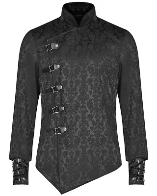 Punk Rave Mens Gothic Steampunk Shirt Top Black Brocade Victorian Damask Jacket • £79.99