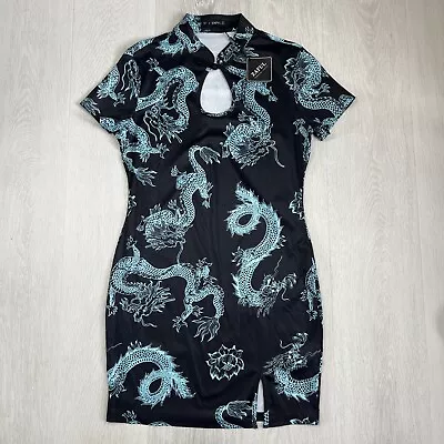 Zaful Womens Black Body Con Chinese Asian Style Dragon Dress Size 12 UK • $24.95