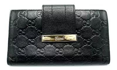 Authentic GUCCI Wallet Purse Guccissima Metal Bar Continental Leather Black • $156