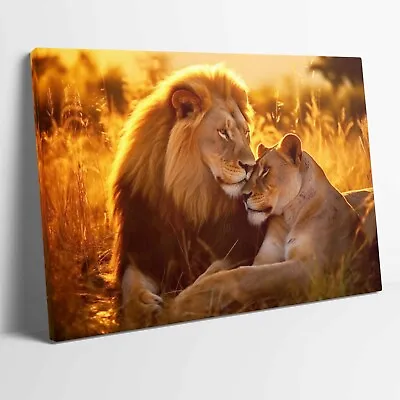 Lion And Lioness At Sunset Animal Stretched Canvas Or Unframed Poster More Size • £12.99
