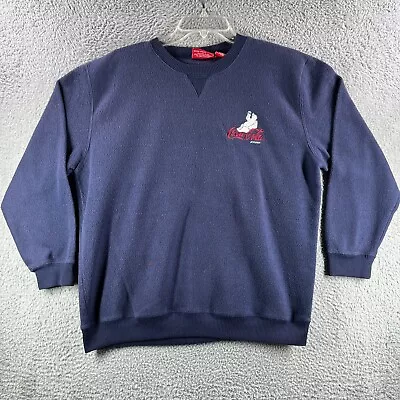Vintage Coca Cola Sweatshirt Boys Large L Blue Fleece Embroidered Bear Logo 90s • £14.24