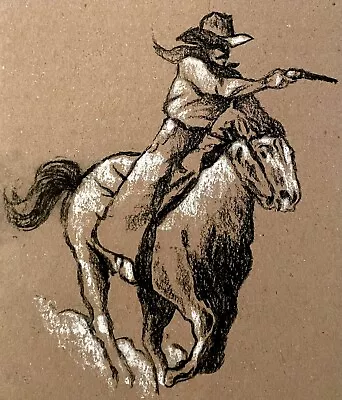 Original Drawing Painting Mexican Cowboy Vintage Looking On Paper Charcoal • $17