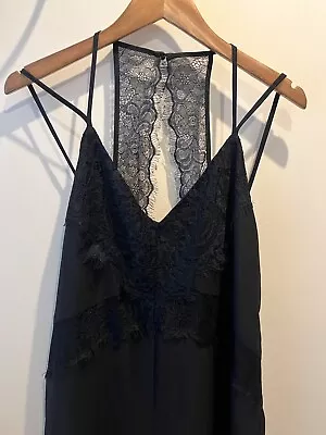 Miss Selfridge Jumpsuit Size 12 Black Sleeveless Cropped Lace Detail Party Going • £10