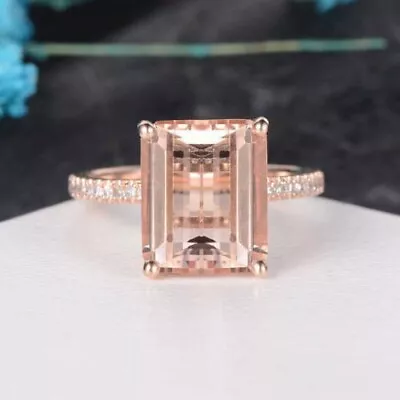 3 Ct Emerald Simulated Morganite Engagement Solitaire Ring 14k Rose Gold Plated • $103.99