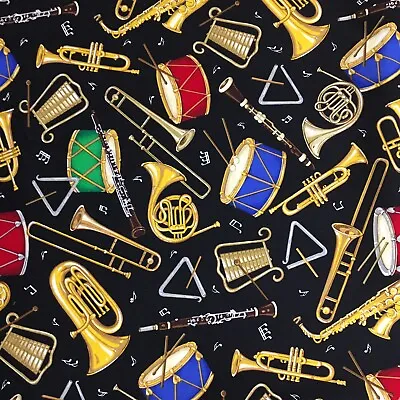 Cranston VIP Print Musical Instruments Notes Cotton Fabric Print. 3 Yards Lot K2 • $26.88