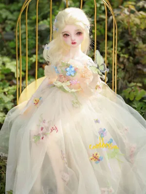 1/4 1/3 BJD Clothes Doll Outfit Floral Fairy Wedding Dress Off-shoulder Apricot • $34.83