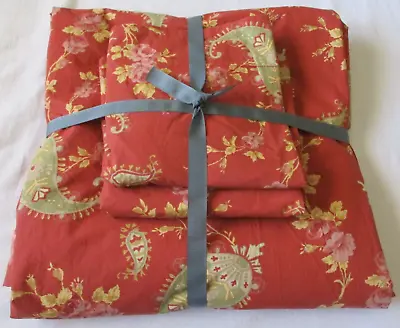 Pottery Barn FLORENCE 3pc Set Red Full Queen Duvet & Euro Shams Paisley Floral • $66.98