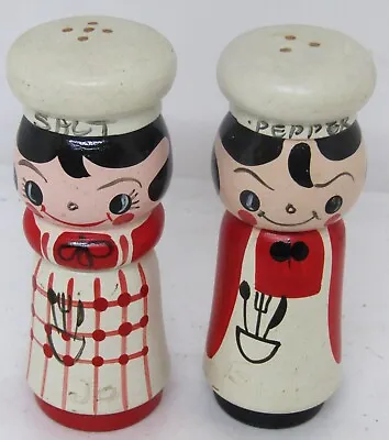 Vintage Chef Man Woman Hand Painted Wood Salt And Pepper Shakers Korea • $10