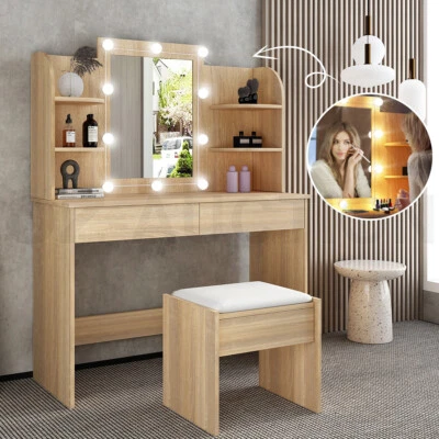 $199.95 • Buy Dressing Table Makeup Mirrored Lighting Vanity Dresser Set Bedroom With Stool