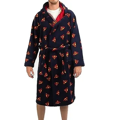 Superman The Man Of Steel Men's Reversible Minky Fleece Robe All-Over Print NWT • $28.99