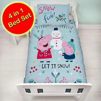 £27.99 • Buy Peppa Pig 4 In 1 Bedding Set Snowman Xmas Toddler Cot Duvet, Pillow & Covers
