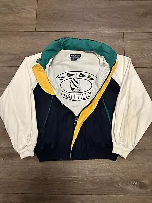 Vintage 90s Nautica Jacket Mens Medium Sailboat Design Colorblock • $24.99