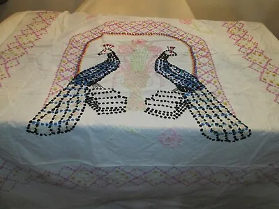 Vintage Chenille On Muslin Bedspread~ Peacock Design~ 81x100    REDUCED!! • $54.99