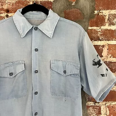 Vintage 1950s US Navy Chambray Short Sleeve Shirt Paper Thin NO TAG Size M • $34.99