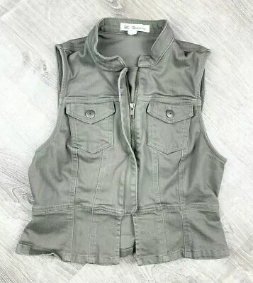 BCBGeneration Sleeveless Jean Jacket Women's Sz Small Olive Army Green Stretch  • £12.52