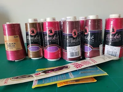 Lot Of 9 Maxi Lock Seger Thread Assorted Colors Pink + Needles • $25