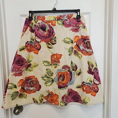 J Jill Beige Multi Colored Floral A-Line Cotton Skirt Womens Size 10P • $14.99