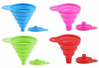 4 Pcs Silicone Collapsible Foldable Kitchen Hopper Funnel Silicon Practical Tool • £3.29