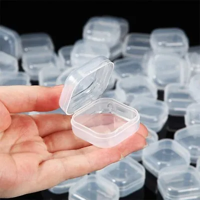 £3.99 • Buy 10  Mini Square Transparent Plastic Storage Boxes Pills SD Cards Beads Earrings