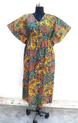 $41.83 • Buy Indian Multicolor Cotton Check Kaftan Women's Clothing Handmade Kaftan Maxi Gown