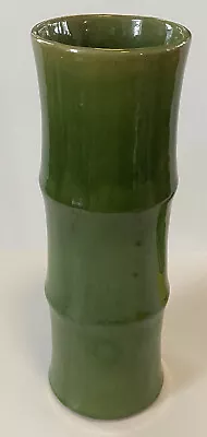 Vintage 1960 ~ Clay Pottery Green Bamboo Vase 12  ~ Glazed Inside ~ Heavy ~ Rare • $38