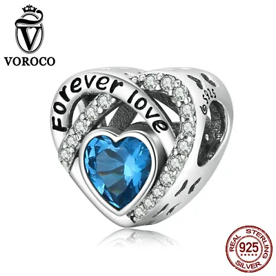 Women 925 Sterling Silver Vintage Blue Heart Charm Fit Bracelets Necklace VOROCO • $12.40