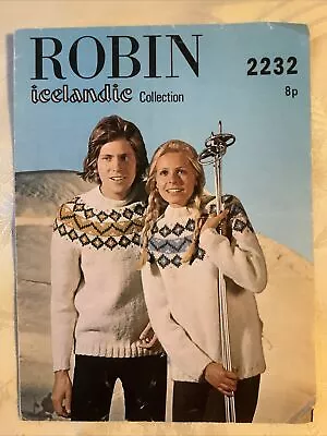 Robin Icelandic Knitting Pattern 2232. Fair Isle Sweater 34-40  Chunky. Original • £4.80