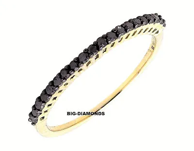 1mm Micro Pave Set Black Diamond Half Eternity Ring  Band 18k Yellow Gold • $225