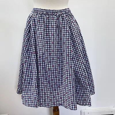 Anthropologie Maeve Gingham Market Skirt Size Medium Midi Check Blue & White • $34.97