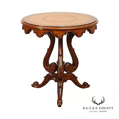 Maitland Smith Classical Round Leather Top Side Table • $1095