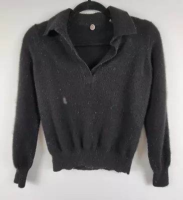 Margaret O'Leary  100% Cashmere Sweater Black Long Sleeve Collared Women's Small • $28