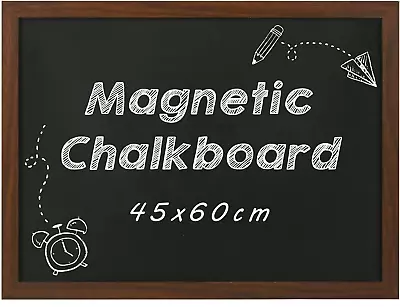 Magnetic Black Chalkboard 45x60cm Chalk Board Hanging For Wall With Brown Frame • £14.99