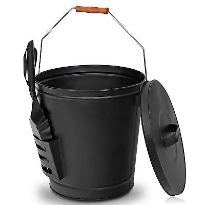 $43.58 • Buy Black Metal Fireplace Ash Bucket With Shovel Lid Cover Fire Pits 5 Gallon Black