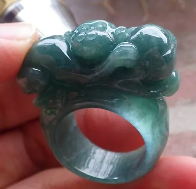 Certified Icy Green Burma Natural A JADE Jadeite Monkey RING USA. 9.25 戒指 648255 • $110.40