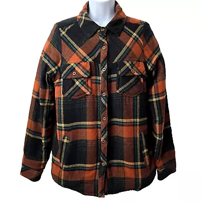 Altar'd State Flannel Sherpa Shaket L Jacket Black Rust Plaid POCKETS Utility • $39.99