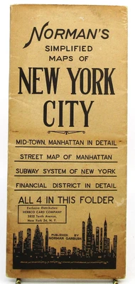 £61.45 • Buy 1930/40s Normans Simplified Map Of NYC Mid-Town/Manhattan/Subway/Financial Dist