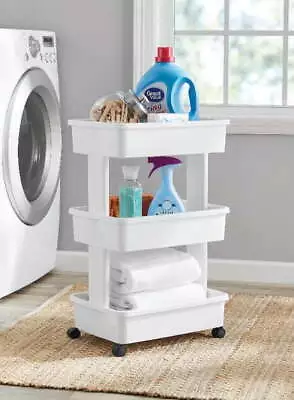 3-Tier Plastic Multi-Purpose Rolling Laundry Cart Arctic White Case Pack 1 • $16.18