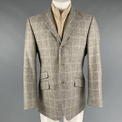 BROOKS BROTHERS Size 40 Grey Tan Plaid Wool Cashmere Jacket • $630