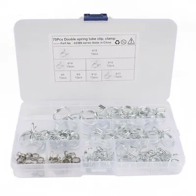 70Pcs Motorcycle Double Wire Fuel Line Oil Hose Spring Clamp Assortment Kit Box • $16.46