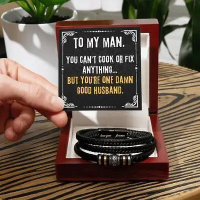 To My Man Leather Engraved Bracelet Gift For Husband Birthday Gift Anniversary • $31.45