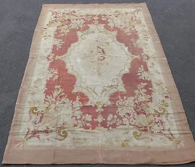 $3500 • Buy Antique French Aubusson Rug 19thC Wool Tapestry Weave 5.8x9.6 Rose Hand Woven