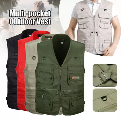 £24.35 • Buy Mens Gilet Jacket Tool Vest Sleeveless Multiple Pockets Waistcoat Work Outdoor