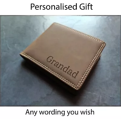 Personalised Brown Wallet Leather Gift Him Valentines Retirement Anniversary Son • £16.99