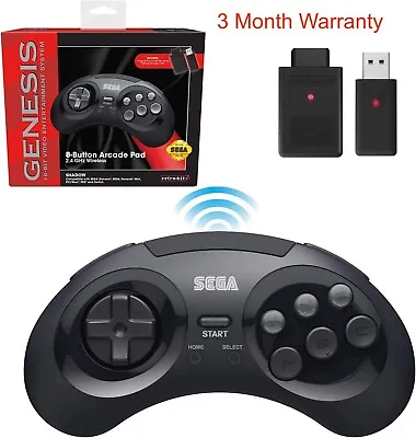 Retro-Bit Sega Genesis 2.4 GHz Wireless Controller 8-Button Arcade Pad Black V.2 • $34.50