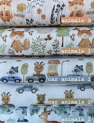 Muslin Fabric Double Gauze Fabric By Half Yard Woodland Animals Crinkle Cotton • $7