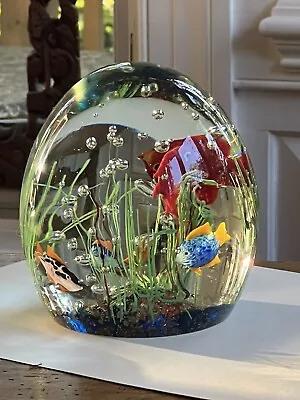 Vintage Murano Glass Paperweight/Multicolor Fish Aquarium • $115