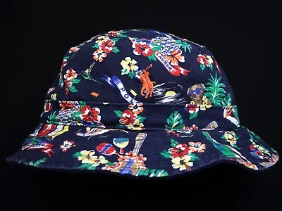 New! Polo Ralph Lauren Hat -s/m Blue Bear Aloha Palm Hawaiian Floral Pony Bucket • $36.99